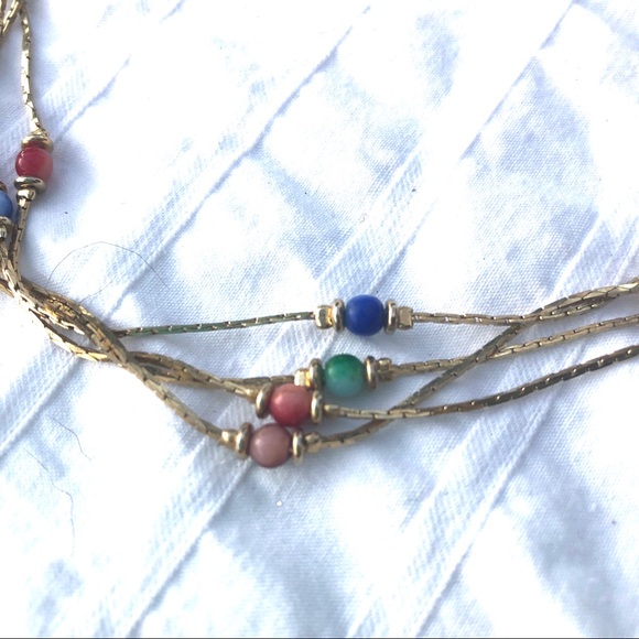 🌻 4 strand gold necklace with multicolor beads, marked - Picture 4 of 5